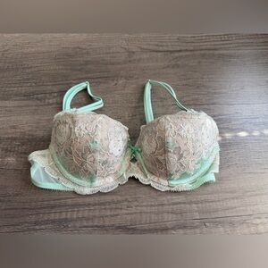 Victoria's Secret Green and Cream Very Sexy Balconet Bra 32A